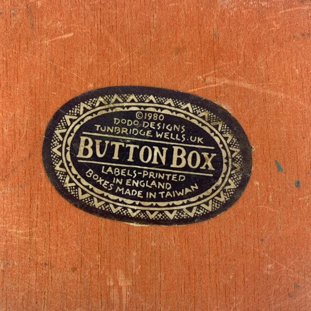 Vintage Dodo Designs Wooden Trinket Box Weird Decor England Button Stash Box